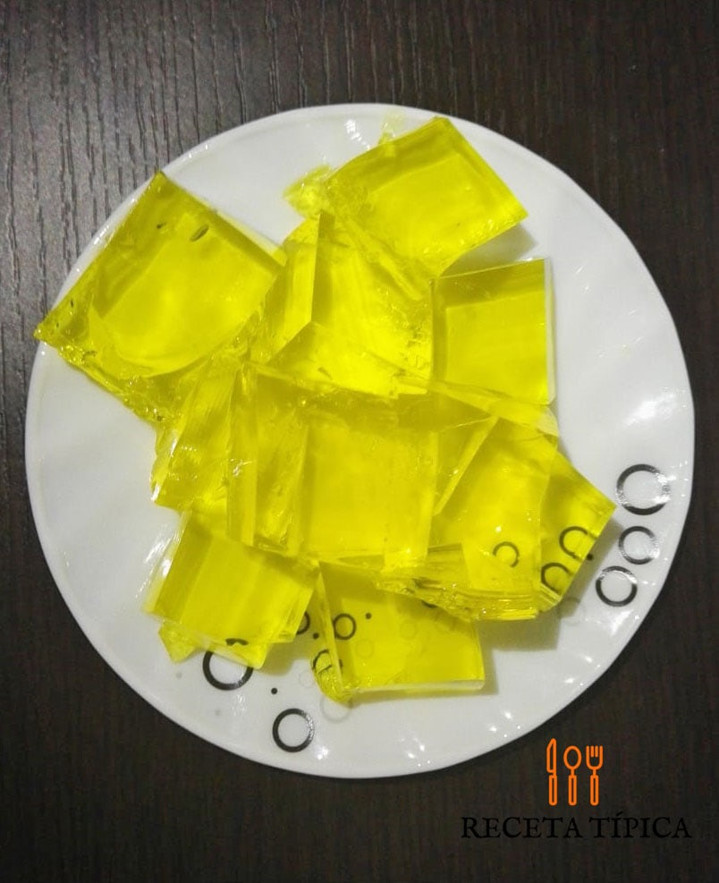 dish of homemade gelatin chopped into pieces