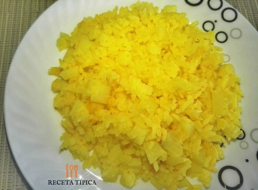 Plate with yellow rice or arroz amarillo