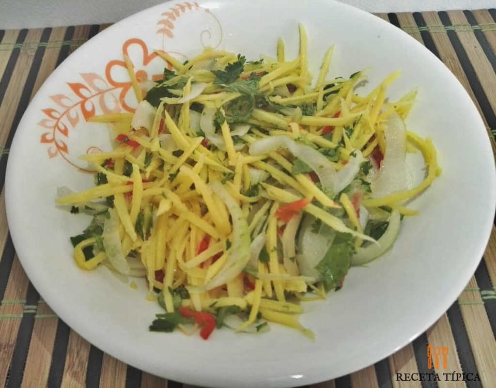Dish with mango ceviche