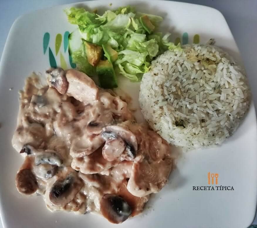 Plate with creamy mushroom chicken