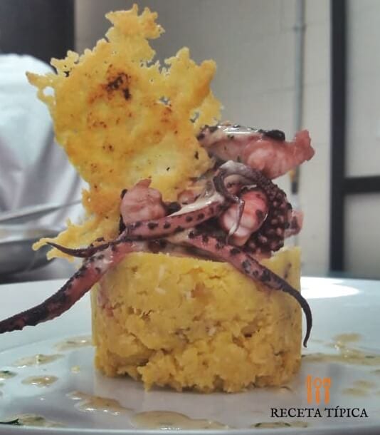 Galician octopus with ripe plantain or pulpo a la gallega.