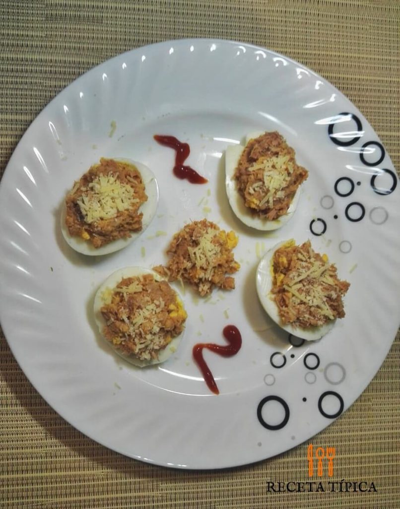 Plate with deviled eggs with tuna